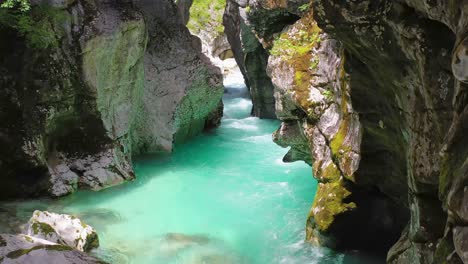 Great-Soca-Gorge-with-emerald-stream,-Triglav-National-Park,-Slovenia