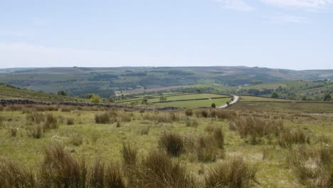 Slow-pan-of-the-wild-and-untamed-moors-of-Yorkshire-on-a-clear-and-sunny-day