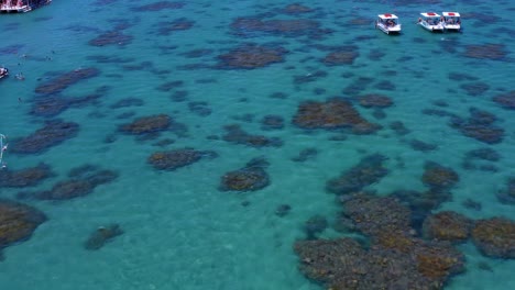Gorgeous-aerial-drone-fly-by-shot-of-the-tropical-reef-of-Maracajau-near-Natal-in-northern-Brazil
