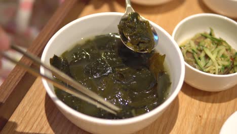 Eating-Korean-Seaweed-Soup-at-Post-Natal-service-In-South-Korea---close-up