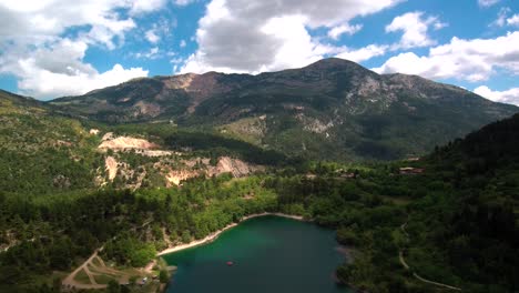 Establishing-wide-aerial-shot-of-lake-Tsivlou-in-Greece