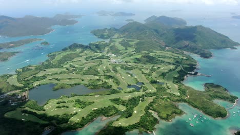 Aerial-view-of-The-Jockey-Club-Kau-Sai-Chau-Public-Golf-Course,-Hong-Kong
