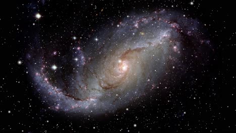 Floating-through-space-and-nebula-while-the-galaxy,-stars-and-the-milky-way-are-moving-towards-the-viewer-in-outerspace