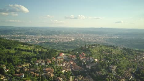 Panoramic-Aerial-Shot-over-Florence-with-Fiesole-in-the-Foreground-in-4K