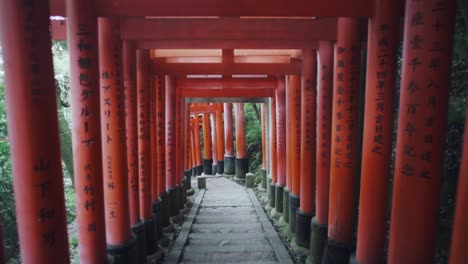 Empty-Walkway-And-Steps-In-The-Famous-Red-Torii-Gates-At-The-Fushimi-Inari-Shrine-In-Kyoto,-Japan