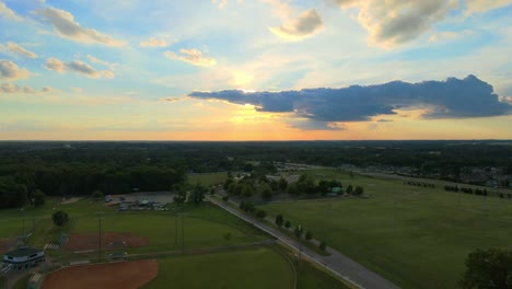 Flyover-of-Heritage-Park-Sports-Complex-during-sunset