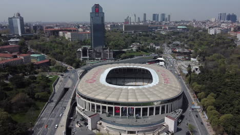 Drone-shot-of-Vodafone-Park-in-Besiktas,-Istanbul---drone-is-moving-around-the-stadium