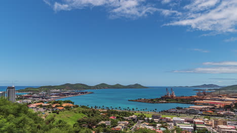 The-port-at-Noumea,-the-capital-of-New-Caledonia-on-the-main-Grande-Terre-Island---wide-angle-time-lapse