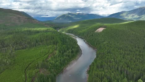 Aerial-View-Of-Flathead-River-And-Forest-Landscape-Near-Glacier-National-Park-In-Montana,-USA