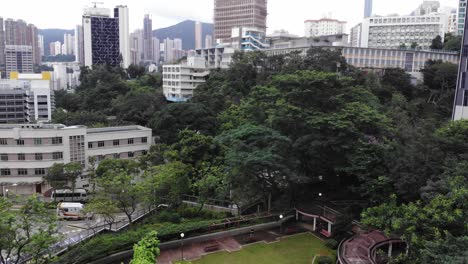 Drone-footage-from-Hong-Kong,-small-park