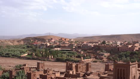 Landscape-in-Morocco,-a-desert-with-houses-in-the-unesco-site-of-Ouarzazate