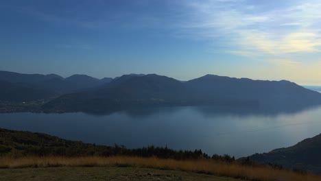 Panoramic-panning-scenic-view-of-Lake-Maggiore-seen-from-Monte-Carza-viewpoint