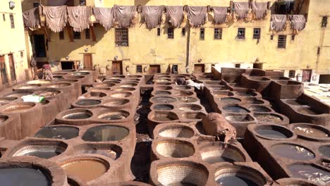 A-wide-view-of-the-tannery-in-Fez,-Morocco