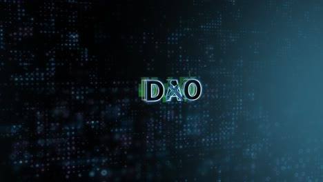 Dao-konzepttext-Offenbaren-Animation-Mit-Digitaler-Abstrakter-Technologie-Hintergrund-3d-rendering-Für-Blockchain,-Metaverse,-Kryptowährung