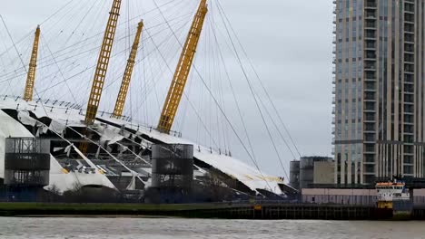 The-damaged-O2-Stadium-within-North-Greenwich,-London,-United-Kingdom