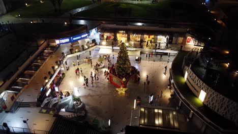 Ein-Beleuchteter-Weihnachtsbaum-Nachts-In-Einem-Einkaufszentrum