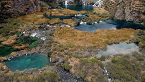 Flying-over-Huancaya-lagoons-and-waterfalls-in-Peru