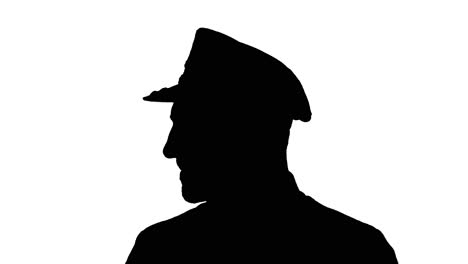 Man-soldier-saluting,-black-silhouette-on-white-background
