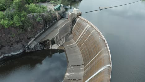 Aerial-Saint-Croix-Falls-Dam,-hydroelectric-power-plant-generator-in-Wisconsin