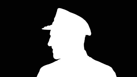 Man-soldier-saluting,-white-silhouette-on-black-background