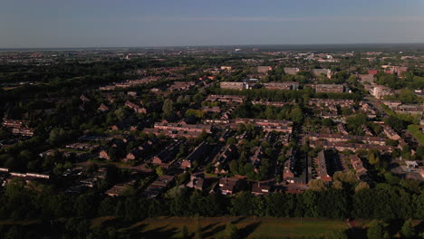 Beautiful-aerial-of-small-dutch-city-in-the-countryside