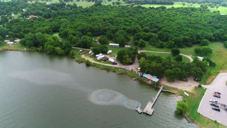Aerial-view-of-boat-leaking-oil-into-Lake-Tawakoni-in-Texas