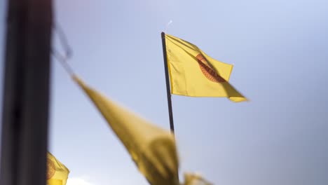 Buddhist-prayer-flags-blowing-in-calm-wind