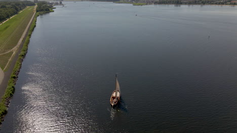 Static-high-angle-of-boat-sailing-over-river