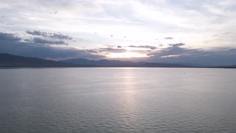 Amazing-Aerial-High-Above-Breathtaking-Calm-Utah-Lake-at-Sunset