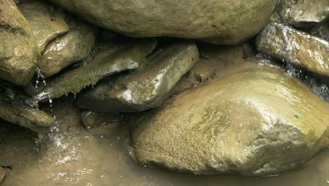 Water-Drops-Streaming-Through-Mossy-Rocks-Slow-Motion,-Full-HD