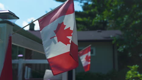 Banderas-Canadienses-En-El-Patio-Trasero-Soplando-Suavemente-En-El-Viento