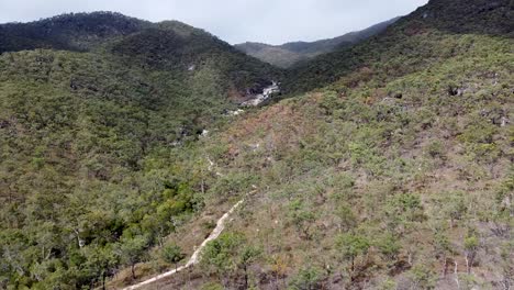 Luftaufnahme-über-Trockenen-Hartlaubwäldern-In-Der-Nähe-Von-Emerald-Falls-Creek,-Cairns