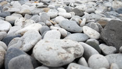 Round-pebble-beach-grey-texture-stones-closeup-shallow-focus-dolly-slow-right