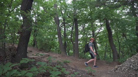 A-Male-Hiker-Walking-Down-The-Trail-In-Cheonggyesan-Mountain-In-South-Korea---wide-shot