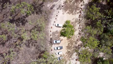 Aerial-Over-Car-Park-Entrance-To-Emerald-Creek-Falls-In-Cairns