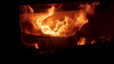 Slow-motion-close-up-of-fire-in-wood-burning-stove