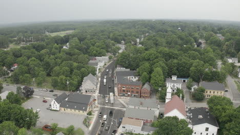 Aerial-Fly-Over-Orbit-Drone-Footage-in-Gorham-Downtown,-Cumberland-County-in-Maine,-USA