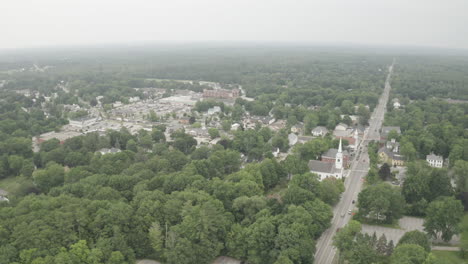 Aerial-Fly-Over-Drone-Footage-over-Gorham-Downtown,-Cumberland-County-in-Maine,-USA