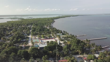 Drone-Aerial-Fly-Over-Footage-overlooking-Punta-Allen-Town,-Mexico