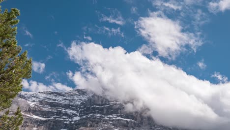 Perfect-time-lapse-of-clouds-passing-over-Eiger-summit-in-Bernese-Alps,-beautiful-cloudscape