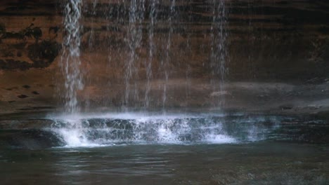 Water-Splashing-Down,-Below-Waterfall,-Slowmo