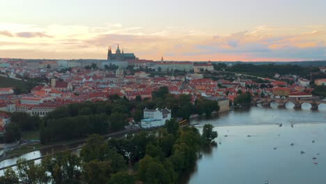 Aerial---Sunset,-Vltava-River-and-St