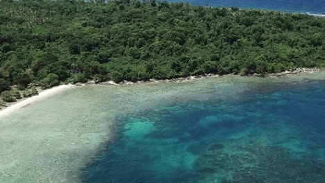 Imágenes-De-Drones-Sobre-Bosques-Verdes-Tierra-Adentro-Y-Hermosas-Aguas-Azules-Del-Océano