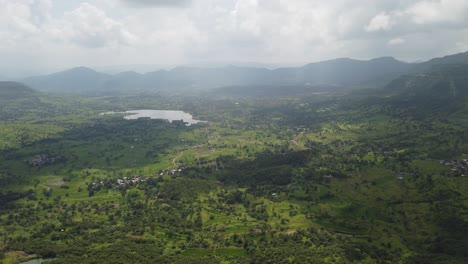 Amazing-aerial-view-from-the-Tikona-fort---a-fortress-near-Lonavala,-Pune-in-India-during-monsoon