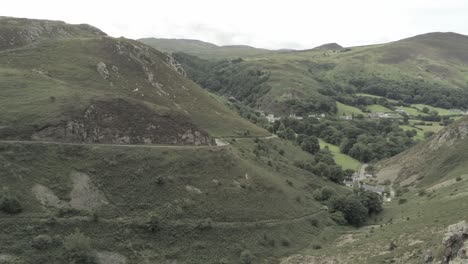 Capelulo-Penmaenmawr-Welsh-mountain-coastal-valley-aerial-tracking-right-view-north-wales