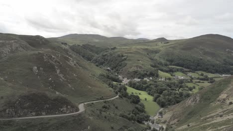 Capelulo-Penmaenmawr-Welsh-mountain-coastal-valley-aerial-view-north-wales-lower-to-left