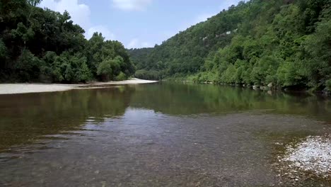 clear-water-flowing-on-the-Buffalo-National-River-slight-pan-shot