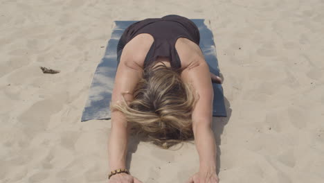 Schöne-Frau,-Die-Yoga-Ausübt-Und-Dabei-Einen-Schlafenden-Schwan-Macht