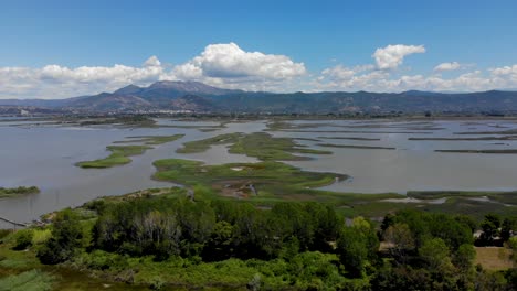 Laguna-De-Kune-Con-Agua-Salada-Rodeada-De-Exuberante-Vegetación,-Hábitat-Natural-De-Peces-Y-Aves-En-La-Costa-Adriática
