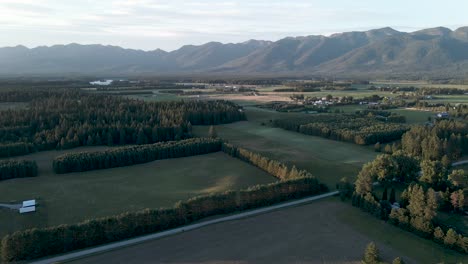 Aerial-panoramic-of-Montana-countryside-and-mountains-in-background
